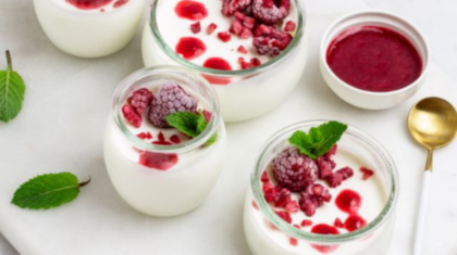 <b>Joghurt-Halbgefrorenes</b> mit Himbeeren
                  