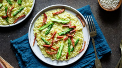 <b>Risotto </b>mit grünem Spargel und Südtiroler Speck
                  